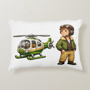 Almofada Decorativa Piloto de Helicóptero Retro Menino com Helicóptero