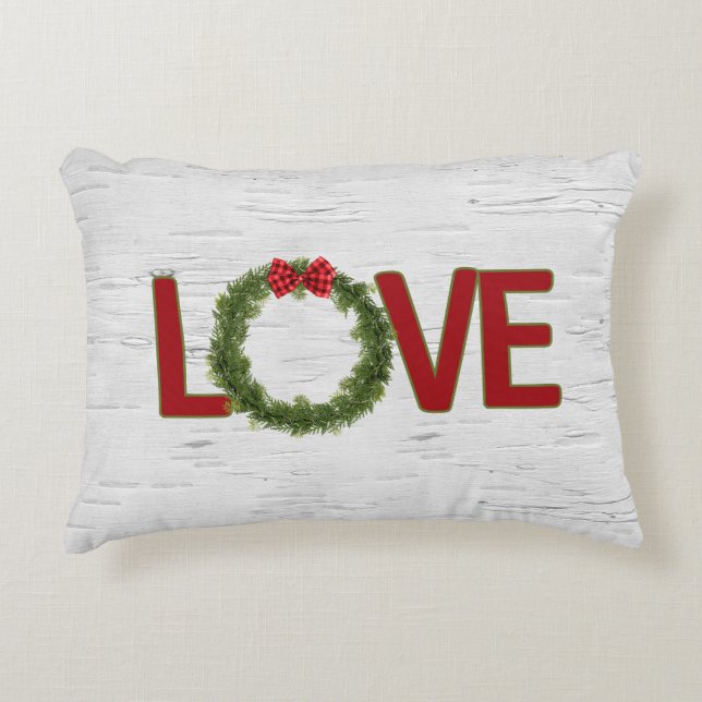 Almofada Decorativa Pine Wreath e texto de amor de Natal (Frente)