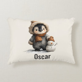 Almofada Decorativa Pinguim de Inverno com Desenho de Boneco de Neve