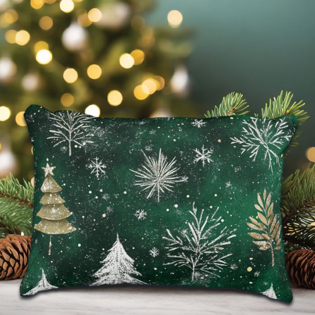 Almofada Decorativa Pinheiros Dourados Prateados Flocos de Neve Caçado (Criador carregado)