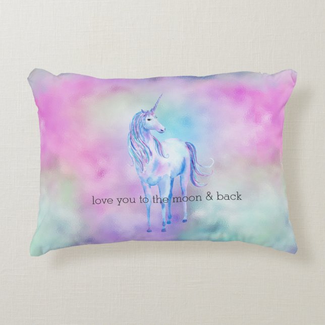 Almofada Decorativa Pink Aqua Purple Unicorn (Frente)