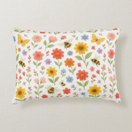 Almofada Decorativa Pink Orange Yellow Floral and Bee Pattern 