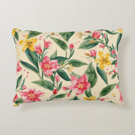 Almofada Decorativa Pink Yellow Flowers, Florals, Blue Stripes