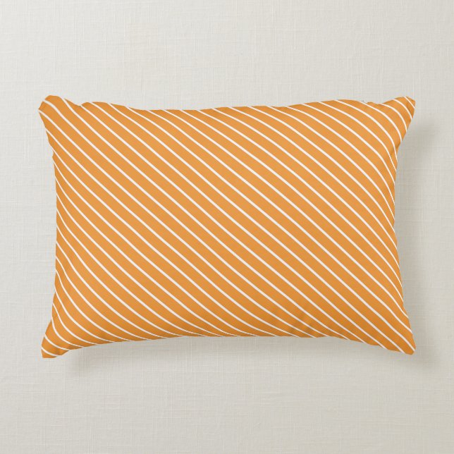 Almofada Decorativa Pinstripes diagonais - laranja e branco (Frente)