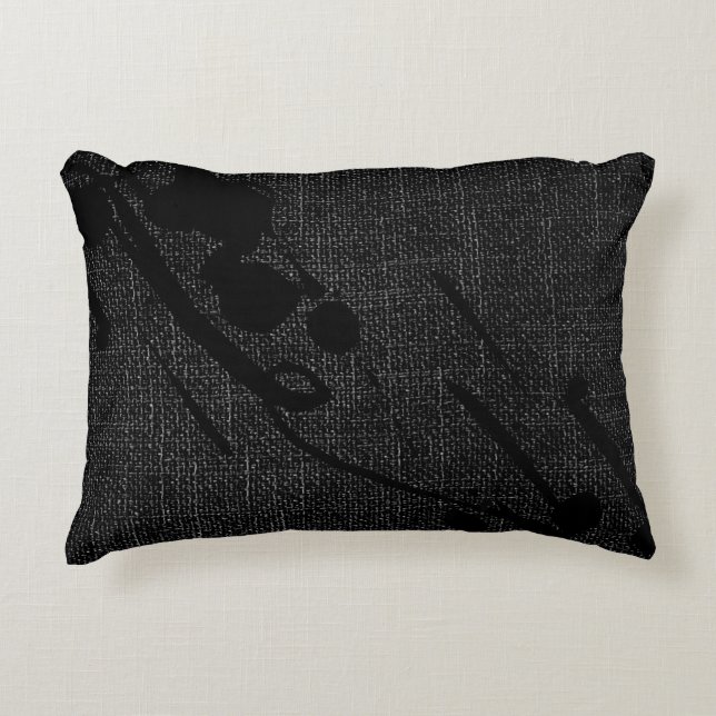 Almofada Decorativa Pinta Abstrato Moderna de Burlap Preta (Frente)