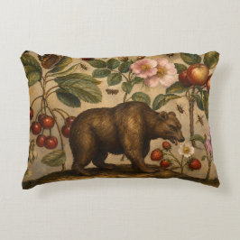 Almofada Decorativa Pintura a Óleo Botânico de Urso Antigo e Pomar
