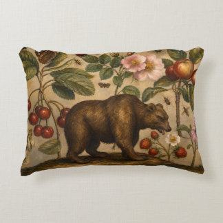 Almofada Decorativa Pintura a Óleo Botânico de Urso Antigo e Pomar