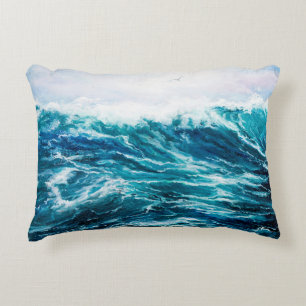 Almofada Decorativa pintura a óleo mostrando ondas no oceano ou no ma