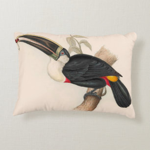 Almofada Decorativa Pintura Antiquada de Pássaros Toucanos