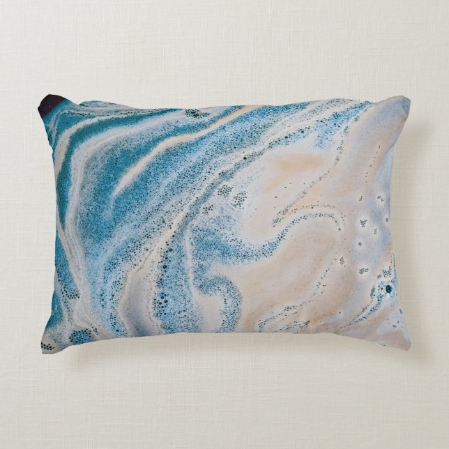 Almofada Decorativa Pintura de abstrato branco e azul (Frente)