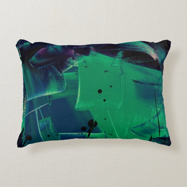ALMOFADA DECORATIVA PINTURA DE ABSTRATO VERDE E AZUL (Frente)