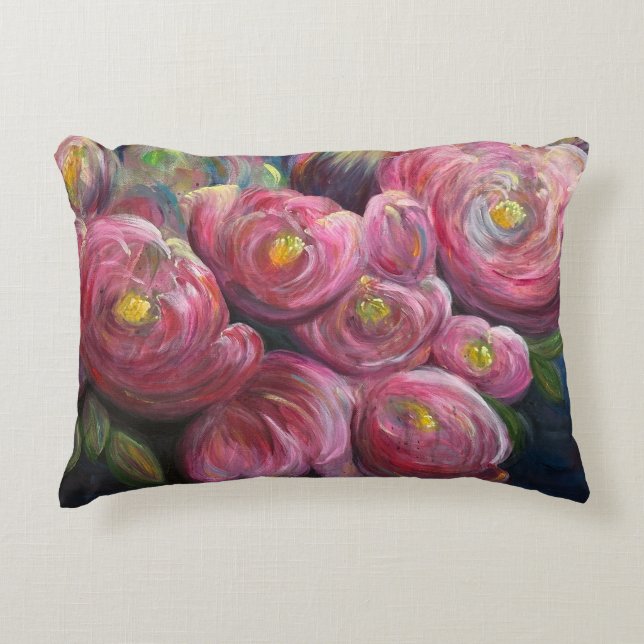 Almofada Decorativa Pintura de flor de exuberância rosa (Frente)