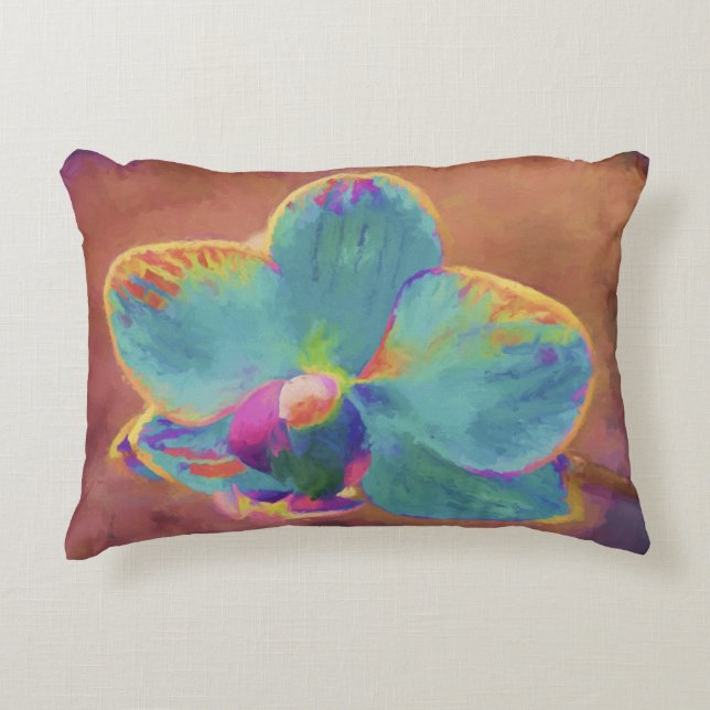 Almofada Decorativa Pintura de flor de orquídea azul (Frente)