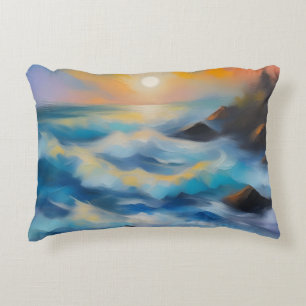 Almofada Decorativa Pintura de ondas de mar azul claro sob o sol