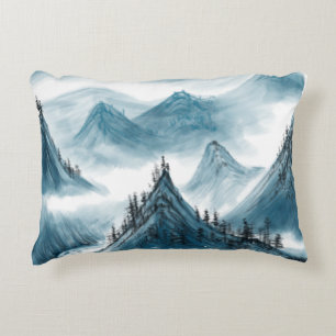 Almofada Decorativa Pintura de Paisagem de Paisagem Branca Clássica Az