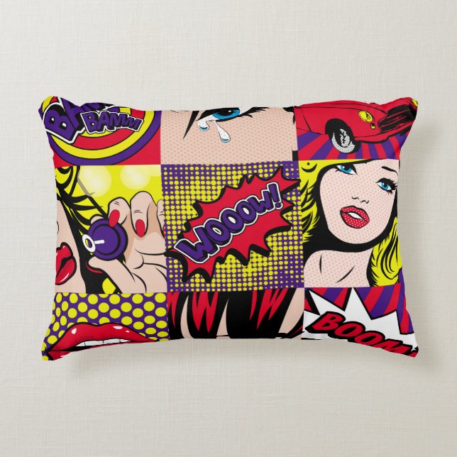 Almofada Decorativa Placa de pop para ilustração, arte,pop,bela,cômica (Frente)