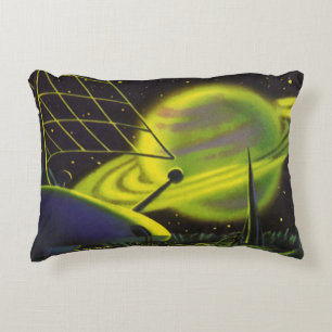 Almofada Decorativa Planeta Verde Neon de Ficção Científica Vintage co