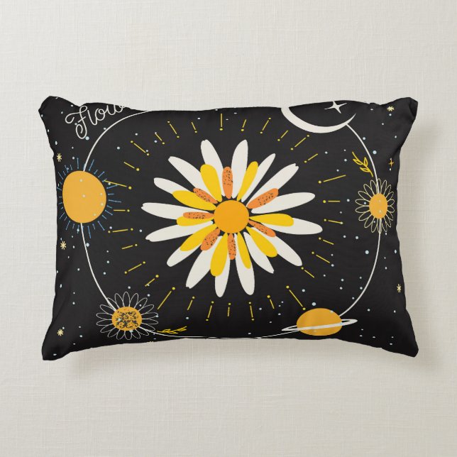 Almofada Decorativa Planetas da Lua Sun: Arte Floral Gráfica (Frente)