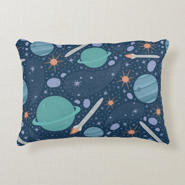 Almofada Decorativa Planetas e galáxias de foguetes (Frente)