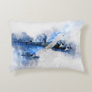 Almofada Decorativa Plano do viagem do avião da aguarela do viajante