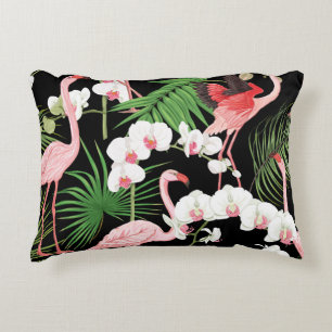 Almofada Decorativa Plantas Tropicais - Ilustração Colorida de Aves