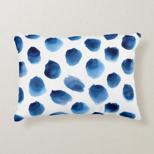 Almofada Decorativa Pontos Azuis De Aquarela: Pintados À Mão Sem Costu