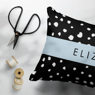 Almofada Decorativa Pontos Dalmáticos, Pontos, Preto e Branco, Seu Nom
