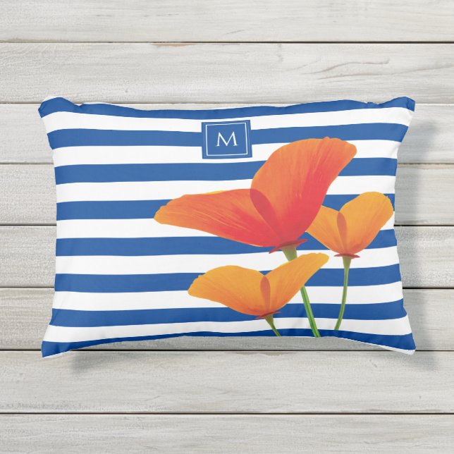 Almofada Decorativa Poppy Blue Stripes Monograma (Frente)