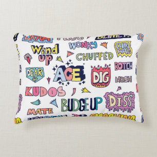 Almofada Decorativa Popular Inglês - Letra Doodle Palavras em gíria