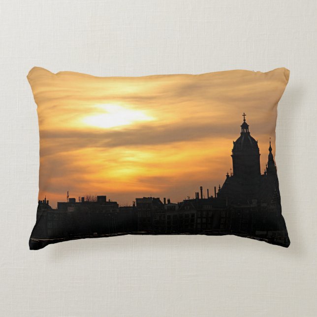 Almofada Decorativa Pôr do sol em Amesterdã (Frente)