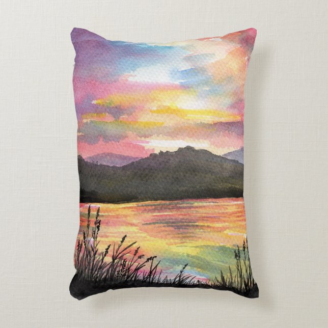 Almofada Decorativa Pôr do sol pelo lago (Frente(Vertical))