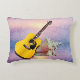 Almofada Decorativa Por do sol roxo da guitarra & da praia do Seashell