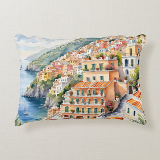 Almofada Decorativa Positano: Aquarela na costa italiana de Amalfi