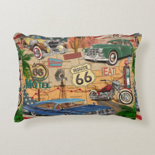 Almofada Decorativa Poster Vintage Route 66.