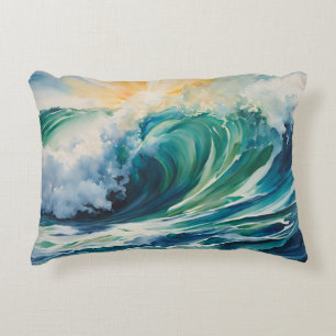 Almofada Decorativa Praia das Ondas do Oceano ao Nascer do Sol 