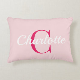 Almofada Decorativa Preppy Pink Monogram Name Dorm Room Pillow 