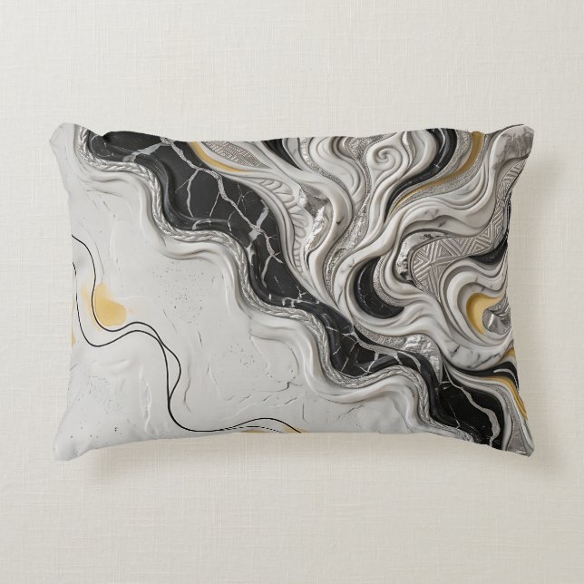 Almofada Decorativa Presente de Arte Abstrata em Mármore Preto Branco  (Frente)