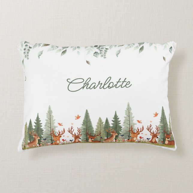 Almofada Decorativa Presente de Berçário Boho Woodland para Bebê Menin (Frente)