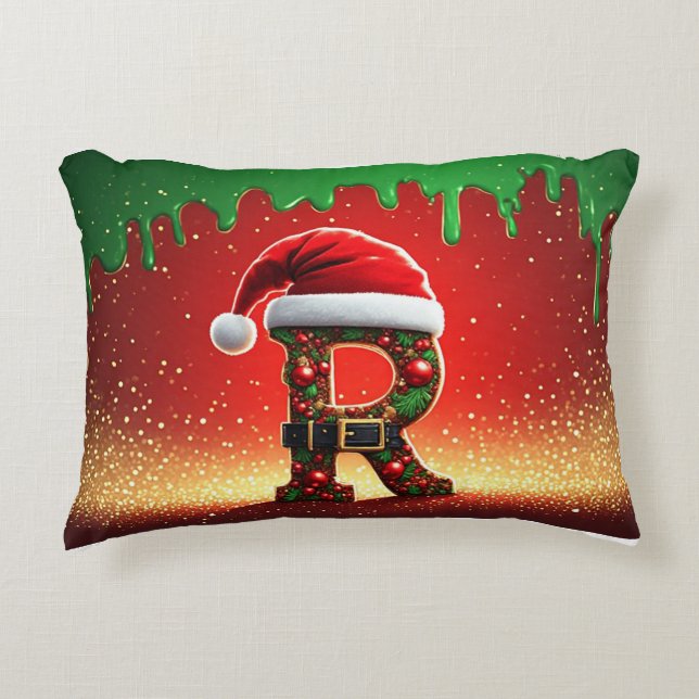Almofada Decorativa Presente de Natal Personalizado Monograma R (Frente)