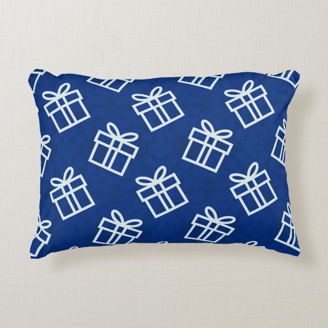 Almofada Decorativa Presentes brancos de Natal com fundo azul (Frente)