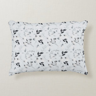 Almofada Decorativa Preto Branco Prata Cinza Folhas Florais