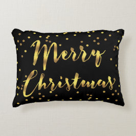 Almofada Decorativa Preto do Feliz Natal dos confetes da folha Dourado