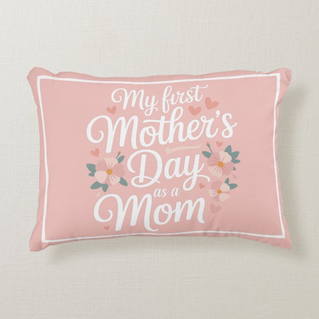 Almofada Decorativa Primeiro Dia das Mães com Flores Rosa Personalizad (Frente)