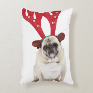 Almofada Decorativa Pug de vista embaraçado que veste os Antlers da