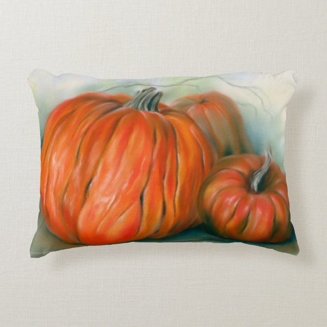 Almofada Decorativa Pumpkin Patch Autumn Trio Pastel Art (Frente)