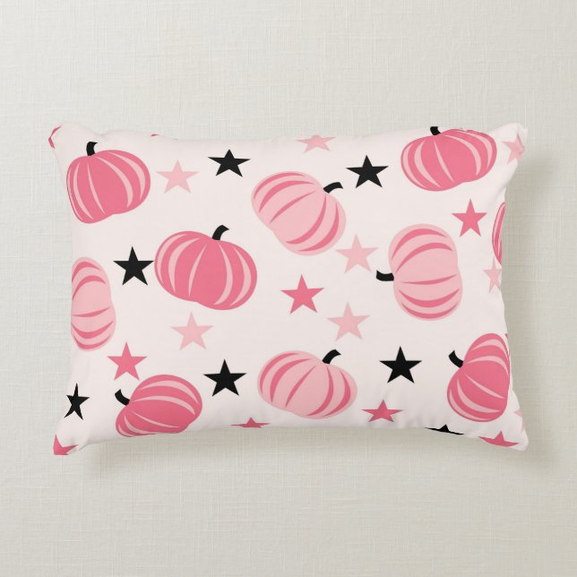 Almofada Decorativa Pumpkin rosa e preto com estrelas Halloween e outo (Frente)