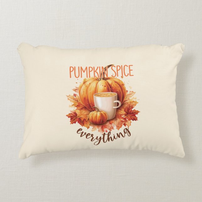Almofada Decorativa Pumpkin Spice All - Folhagem de outono e latas (Frente)
