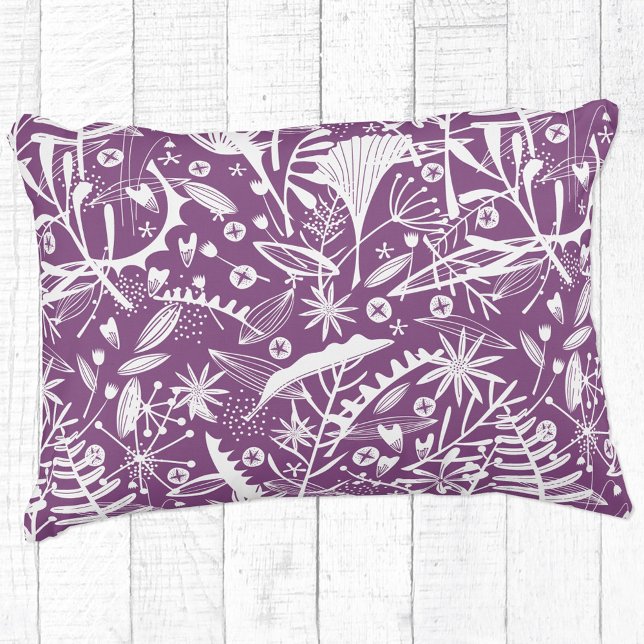 Almofada Decorativa Púrpura Botânica Floral (Purple botanical silhouette foliage accent pillow)