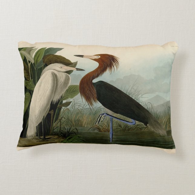 Almofada Decorativa Púrpura Heron Audubon Bird Willife Painting (Verso)