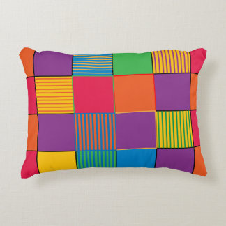 Almofada Decorativa Quadrados e Listras Coloridos